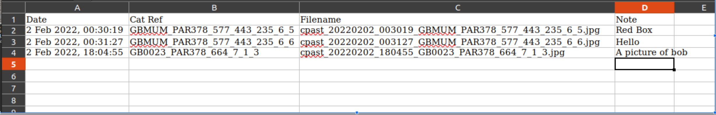 image of a log file in a spreadsheet program